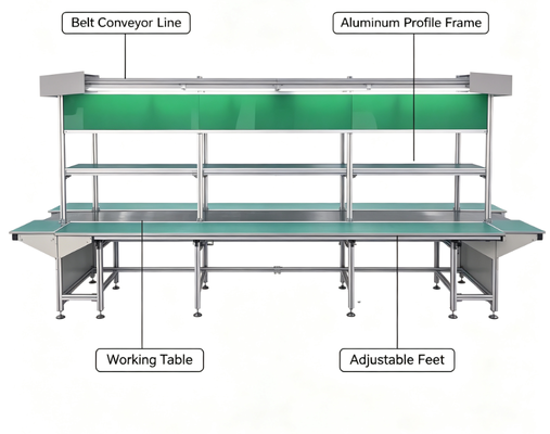 Linea di nastri trasportatori antistatici personalizzati, trasportatore di assemblaggio con profilo in alluminio per assemblaggio e test di prodotti elettronici