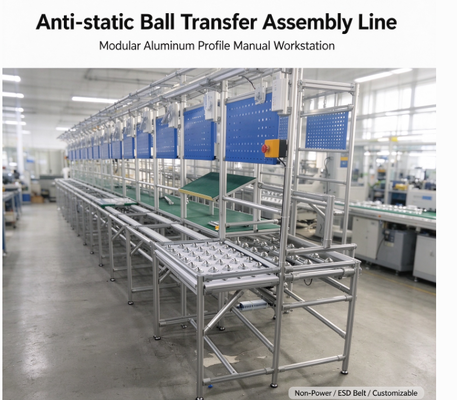 Linea di assemblaggio a rulli manuali antistatici con profilo in alluminio